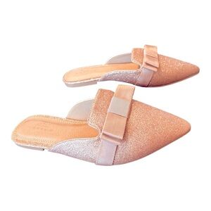 ASOS DESIGN Pink Glitter Bow Mules – Size 4W- Big Girl